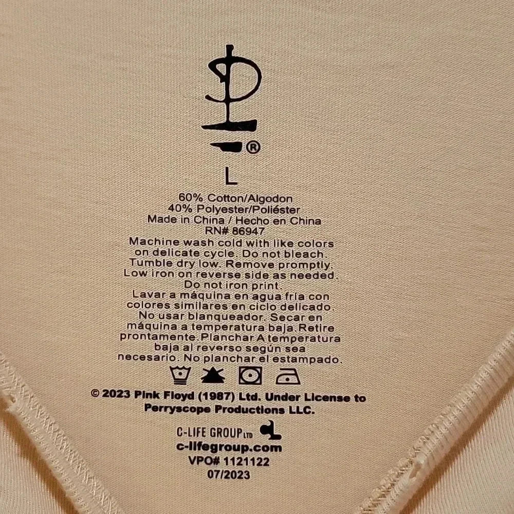 Pink Floyd Oversized Cream Tshirt Size Large - Picture 2 of 6
